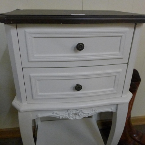 1353 - A white two-drawer bedside chest with contrasting top (marked)