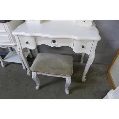 1354 - A white antique style dressing table with stool (marked)