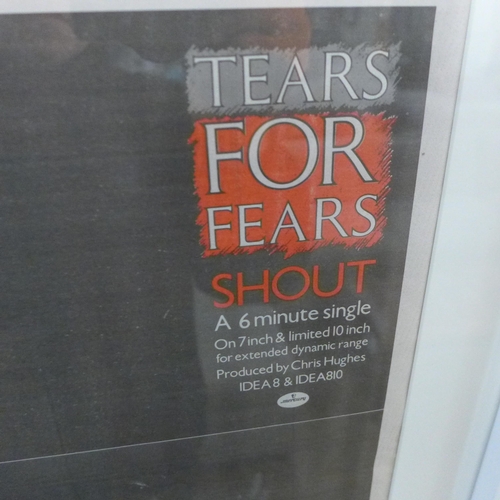 1366 - A 1980's music paper advert/poster for Tears For Fears single Shout, framed