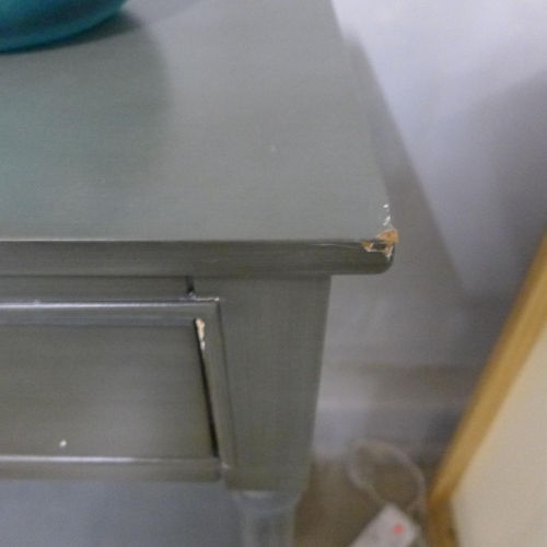 1435 - A grey large three drawer console table (damaged joints)