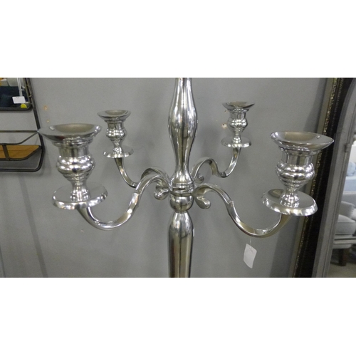 1467 - A silver effect floor standing 5ft five branch candelabra