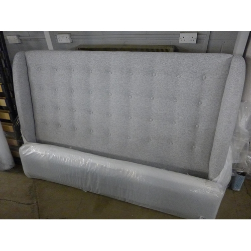 1510 - A grey upholstered kingsize bed frame