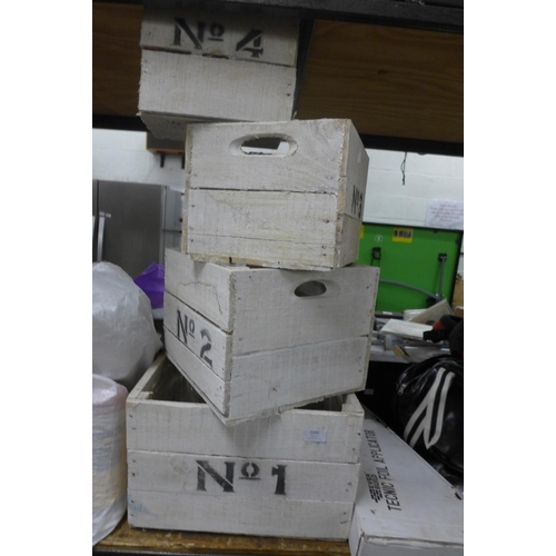 2102 - Set of 3 numbered whitewashed wood planter crates