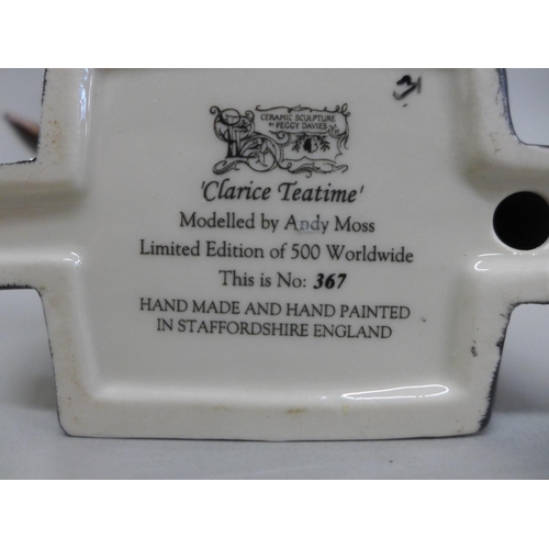 612 - A Peggy Davies Art Deco style figure, ‘Clarice Teatime’, modelled by Andy Moss, 367 of 500, 21.5cm