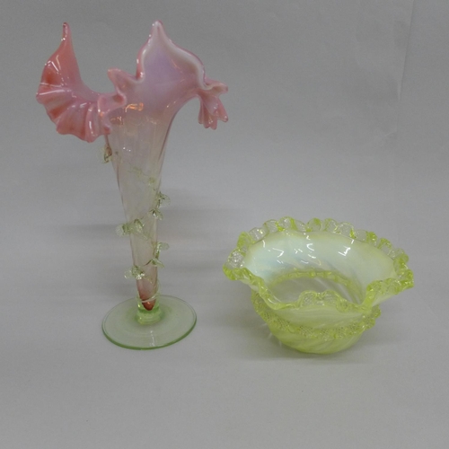 632 - A Victorian glass vase and bowl, vase 22cm