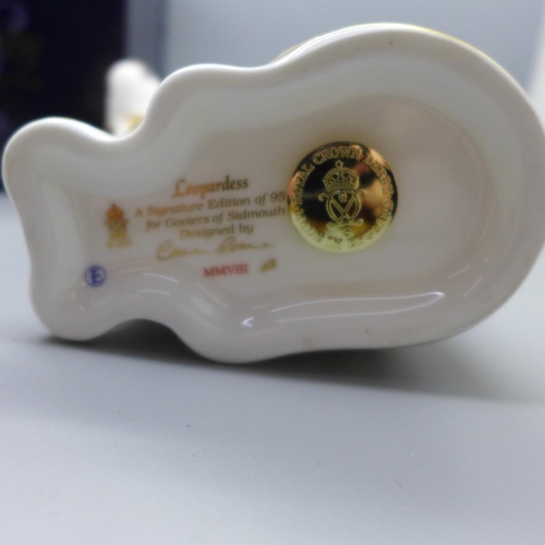 653 - A Royal Crown Derby paperweight - Leopardess, 13cm, commissioned by Goviers of Sidmouth, one of a li... 