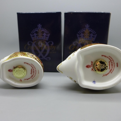 658 - Two Royal Crown Derby Christmas Hedgehog paperweights - Snowberry hedgehog, 11cm, and Mistletoe hedg... 
