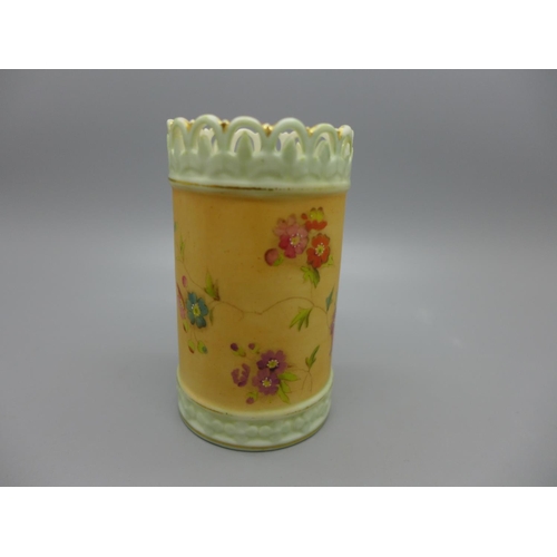 675 - A Royal China Works Worcester cylindrical pot, 8.5cm