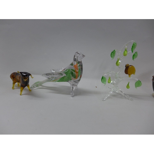 730 - Seven large glass animals with partridge in a pear tree - pears dangle separately
