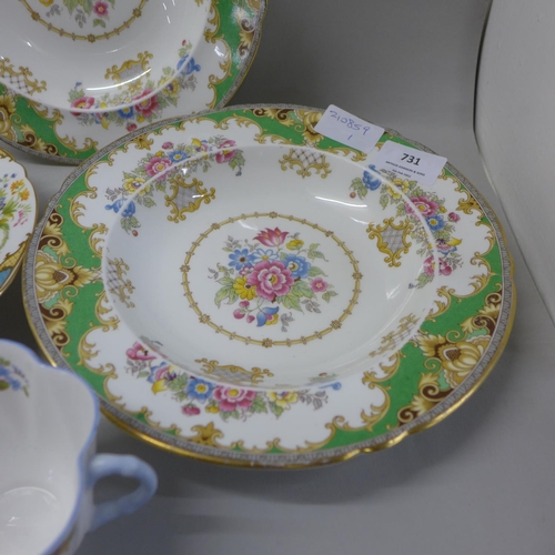 731 - A collection of Shelley china; a pair of Sheraton bowls, Dubarry bowl, six cups, seven side plates a... 