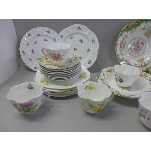 731 - A collection of Shelley china; a pair of Sheraton bowls, Dubarry bowl, six cups, seven side plates a... 