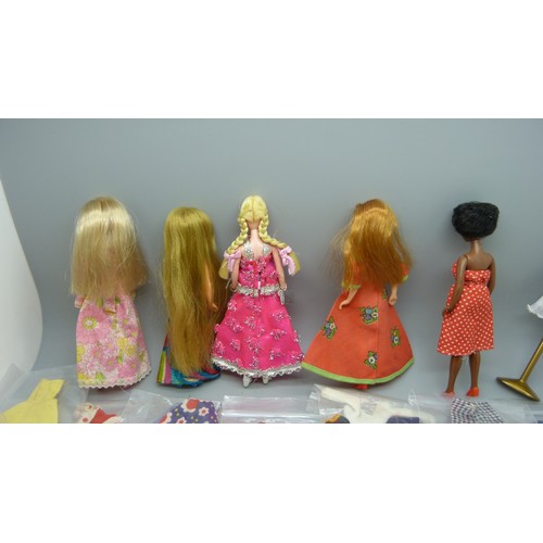 769 - Pippa Dolls:- Princess Pippa with ankle length hair, Britt, Mandy, Tammie and Dinah (Dawn model) wit... 