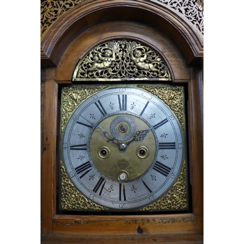 28 - A walnut 8-day longcase clock, the square brass dial signed Richard Fennell, Kensigton, 217cms h