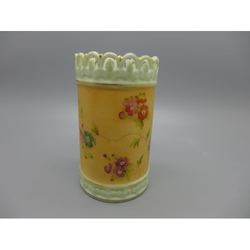 625 - A Royal China Works Worcester cylindrical pot, 8.5cm