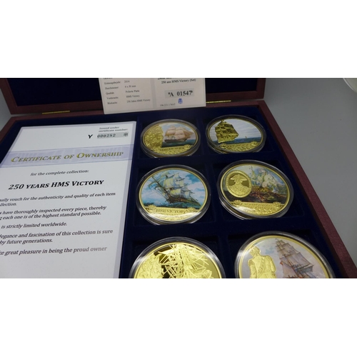 850 - The 250th Anniversary of HMS Victory, The Complete Six Coin Collection in wooden presentation box, w... 