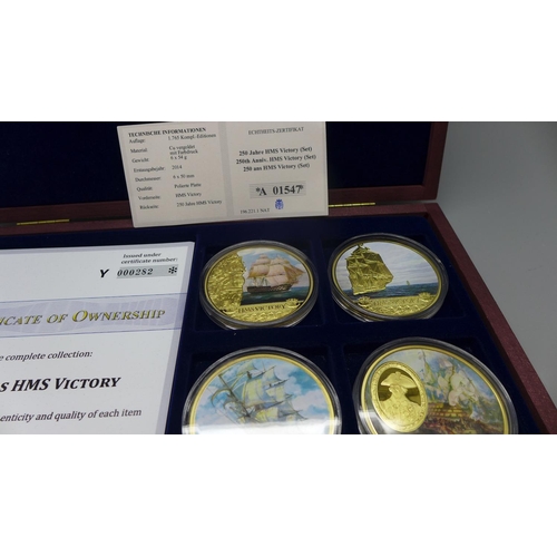 850 - The 250th Anniversary of HMS Victory, The Complete Six Coin Collection in wooden presentation box, w... 