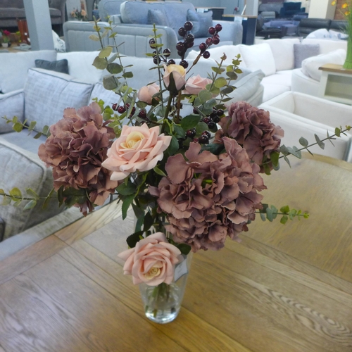 1313 - A mixed hydrangea, rose and berry spray in a glass vase (54354527)   #