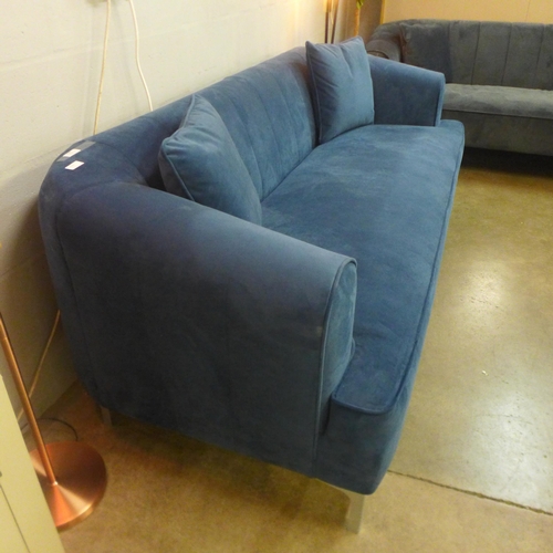 1328 - An Archie petrol blue velvet three seater sofa (RRP £1,179.00)