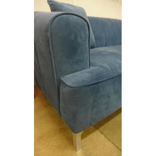 1328 - An Archie petrol blue velvet three seater sofa (RRP £1,179.00)