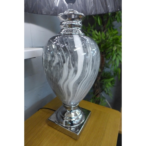 1351 - A black marble effect urn table lamp with black shade, H 77cms (LT057L42)   #