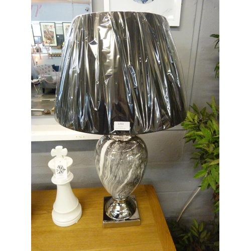 1352 - A black marble effect urn table lamp with black shade, H 77cms (LT057L42)   #