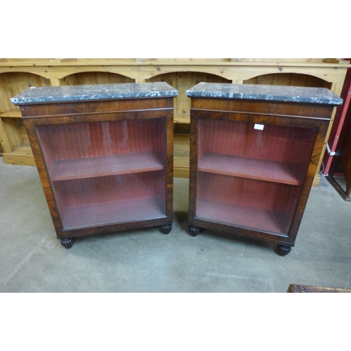 33 - A pair of similar Regency rosewood and marble topped pier cabinets