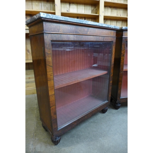 33 - A pair of similar Regency rosewood and marble topped pier cabinets