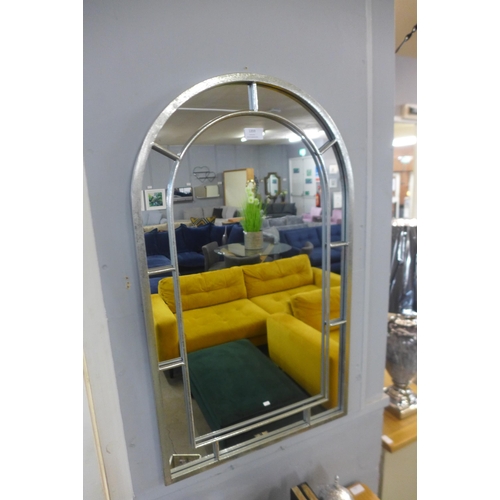 1361 - A silver arched window mirror, H 80cms (EM12935)   #