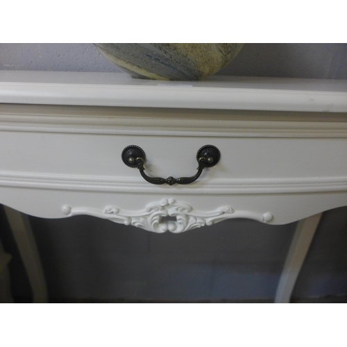 1400 - A white single drawer console table ( marked)