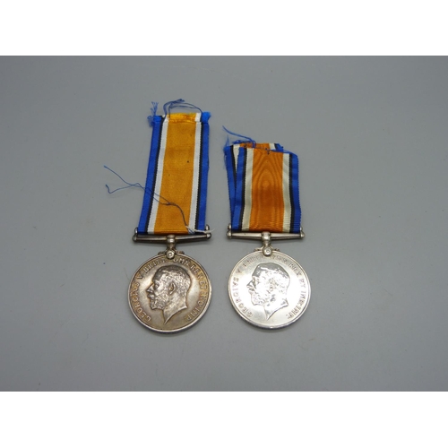 1001 - Two WWI medals, 253114 Pte. W.E. Thomas Essex Regiment and Pte. H. Smith Liverpool Regiment, (in Smi... 