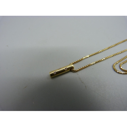 1005 - An 18ct gold and diamond pendant and chain, 3.6g, chain 38cm