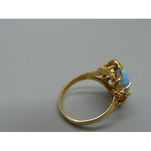 1035 - A 14ct gold and synthetic opal ring, 3.9g, O