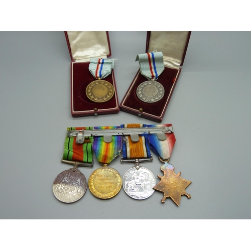 1042 - A pair of WWI medals to 925955Bmbr. W. Lowe RA, a 1914-15 Star to Capt. W.H.A. Lloyd 122-Infantry, a... 