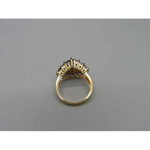 1054 - A silver gilt, pave set black spinel cluster ring, L