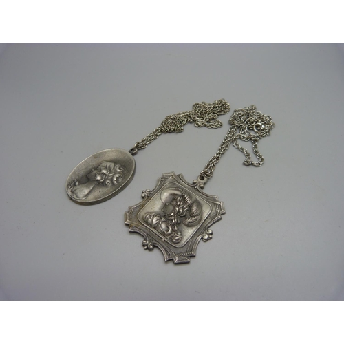 1077 - Two pewter cameo necklaces, one by Golden Things