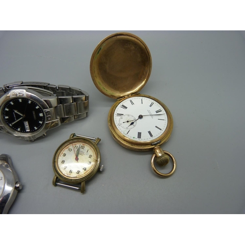 1082 - A Roamer wristwatch head, a Seiko Kinetic wristwatch, a Waltham pocket watch, etc.