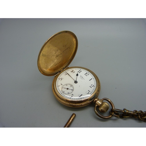 1087 - A Waltham pocket watch and plated Albert chain