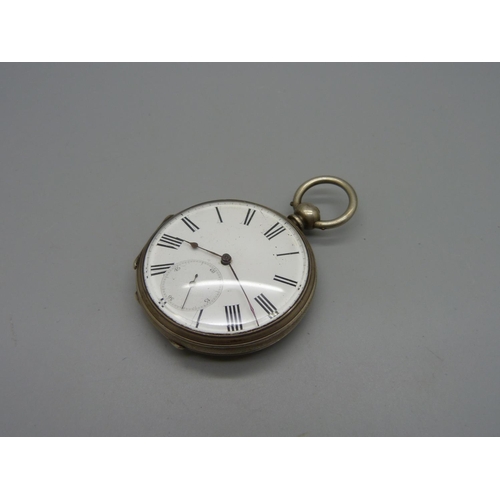 1098 - A silver pocket watch, marked fine silver