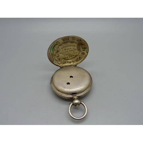 1098 - A silver pocket watch, marked fine silver