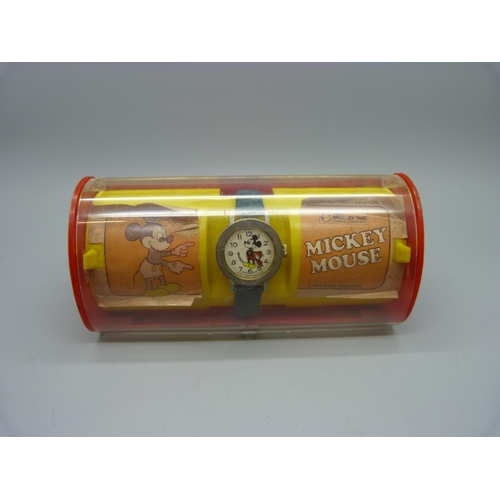 1104 - A Mickey Mouse wristwatch, with plastic case marked Product of Bradley Time