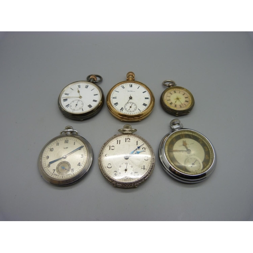 1105 - A silver pocket and fob watch and four other pocket watches