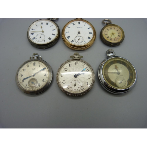 1105 - A silver pocket and fob watch and four other pocket watches