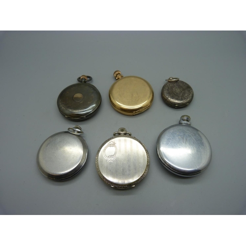 1105 - A silver pocket and fob watch and four other pocket watches