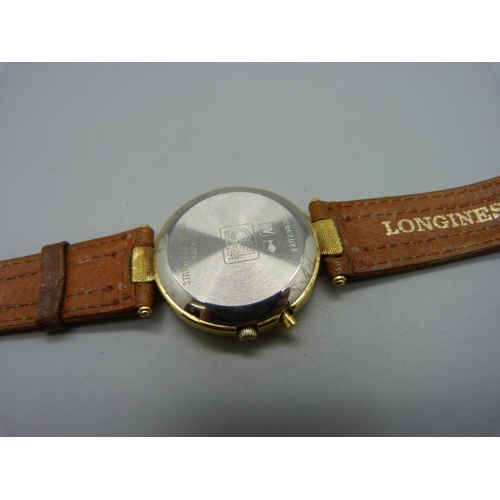 1117 - A Longines 150 Anniversary chronograph quartz wristwatch, original strap and buckle, 30mm case