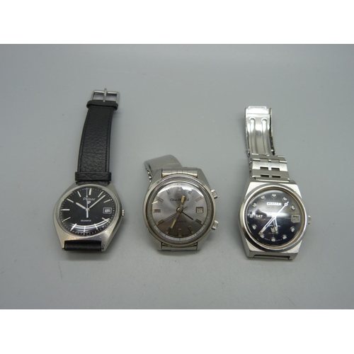 1119 - Two gentleman's Citizen wristwatches including an Alarm Date and a Pulsar, (3)