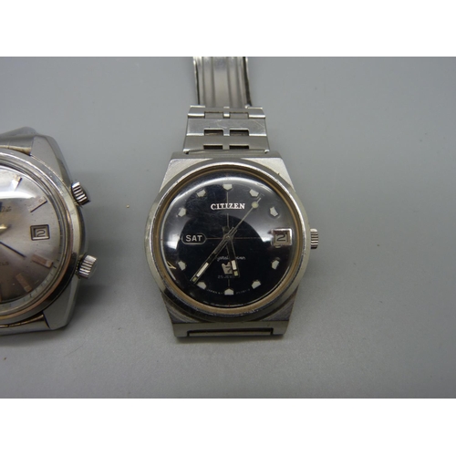 1119 - Two gentleman's Citizen wristwatches including an Alarm Date and a Pulsar, (3)