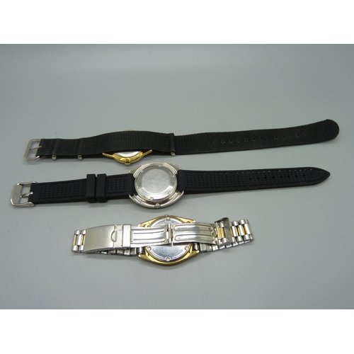 1120 - Three gentleman's Seiko wristwatches, one second hand loose