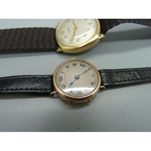 1121 - A gentleman's JW Benson 9ct gold wristwatch, 28mm, and a lady's 9ct gold wristwatch