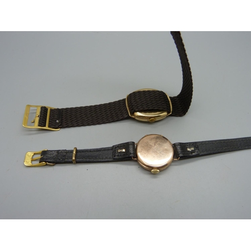 1121 - A gentleman's JW Benson 9ct gold wristwatch, 28mm, and a lady's 9ct gold wristwatch