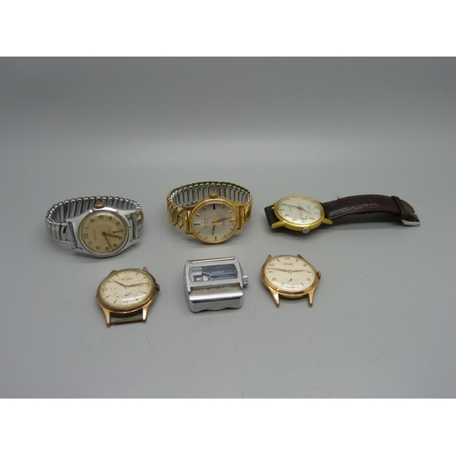 1125 - Six wristwatches including one digital, Crescent and Paul Jobin